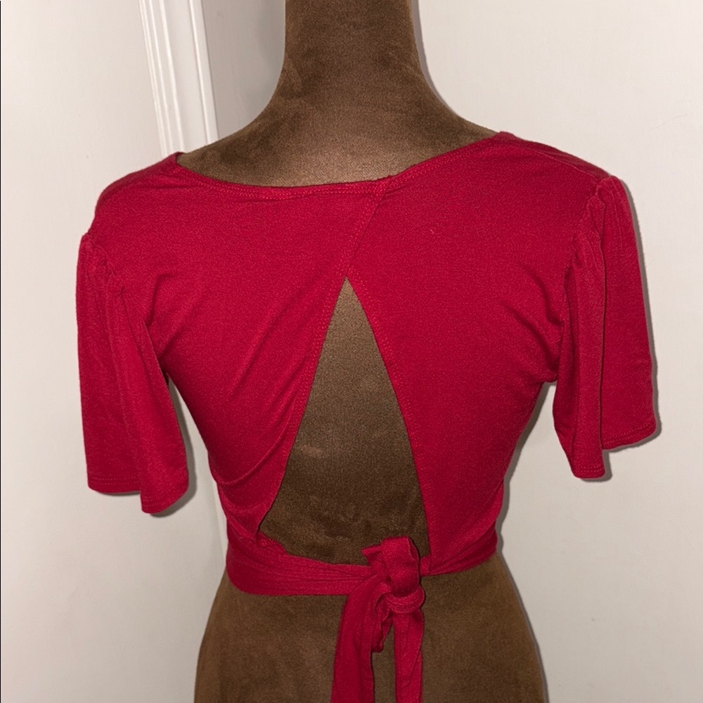 Garage Red Crop Wrap Blouse - Picture 3 of 6